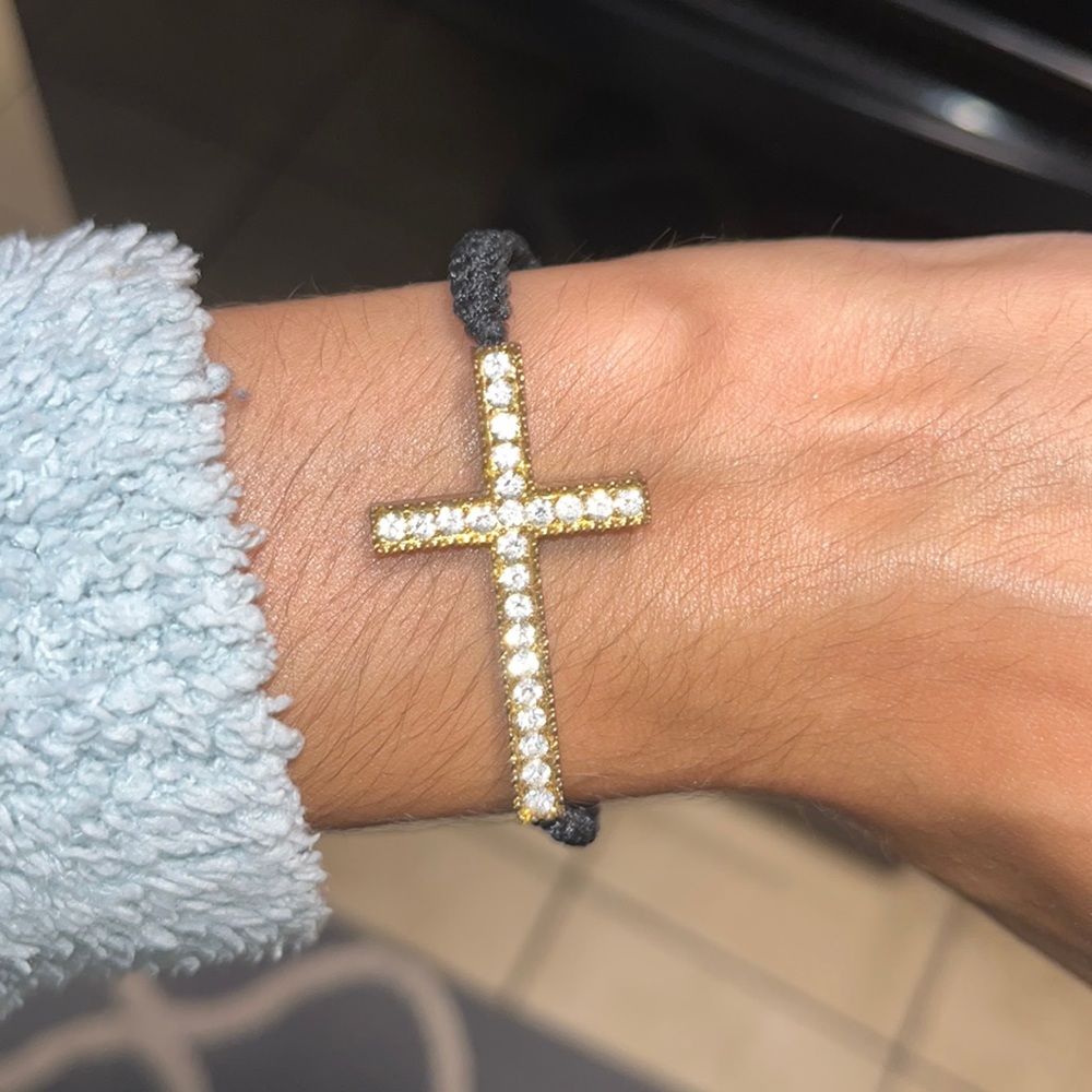 6 CT simulated diamond gold cross bracelet